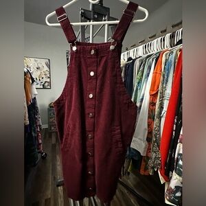Celebrity Pink Burgundy Denim Overall Dress